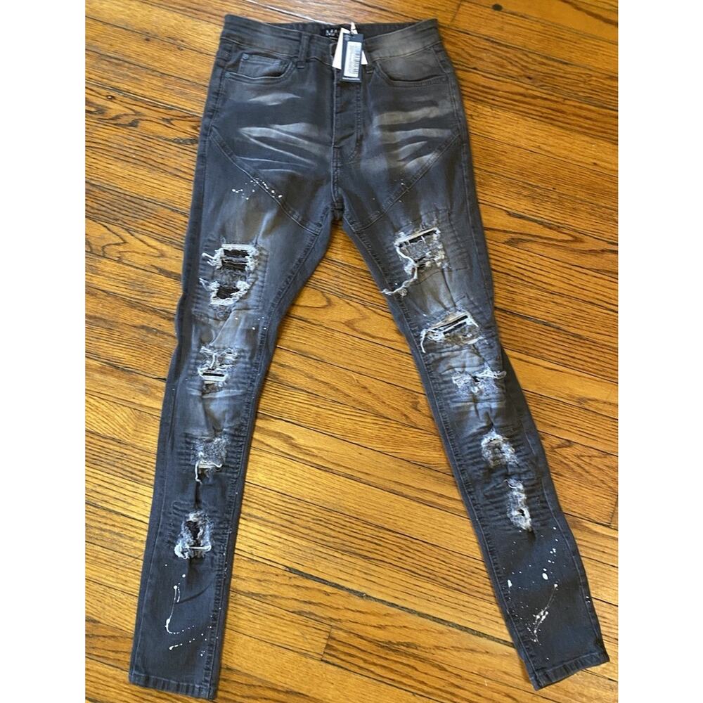 BOOHOO MAN SKINNY STRETCH RIP & REPAIR Men’s 30 DENIM JEANS Buttonfly